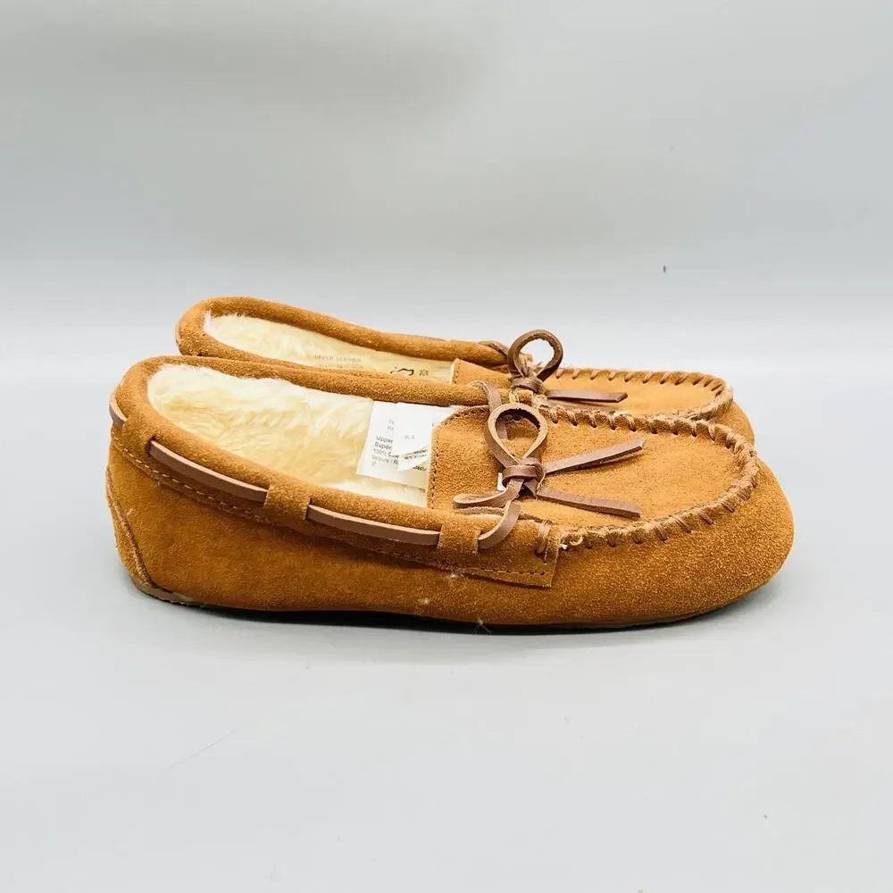 Crewcuts by J Crew Shoes Girls 4 Brown Suede Moccasin Faux Fur Lined Slippers